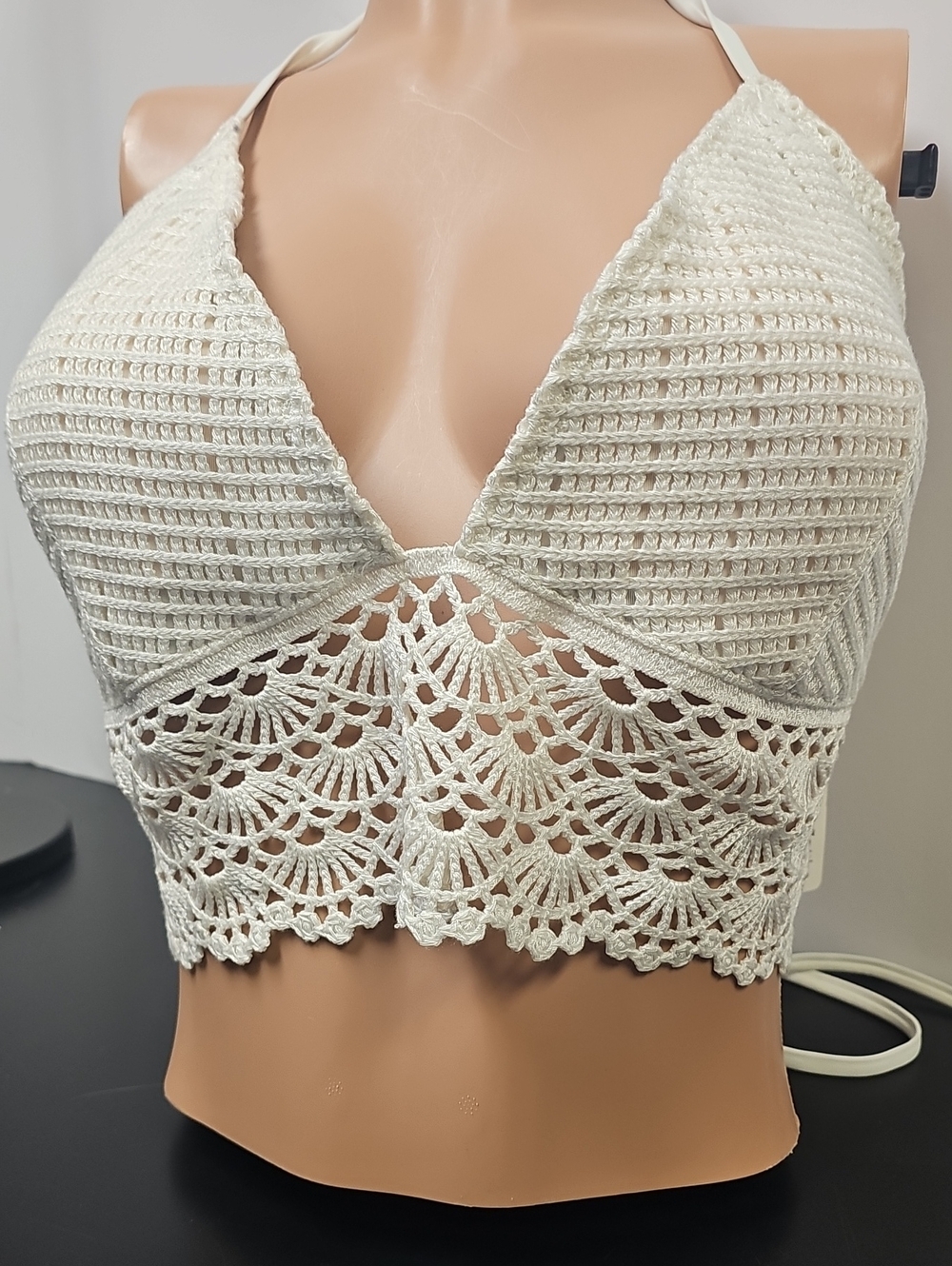 aerie Cream Crochet Halter Bralette